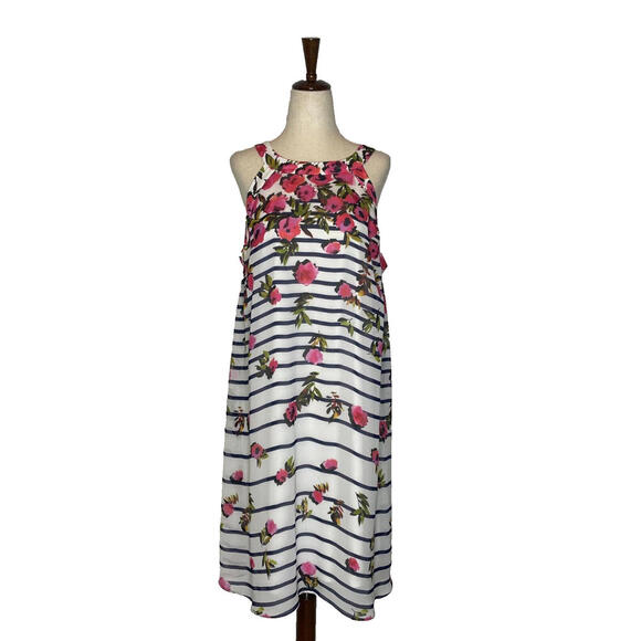Betsey Johnson Floral Printed White A Line Halter Tank Mini Dress Lined Size 14 - Picture 3 of 9
